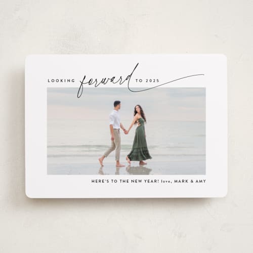 This is a coal new year photo cards with standard by Jackie Crawford called looking forward printing on recycled smooth signature in standard