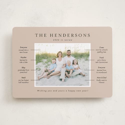This is a ginger new year photo cards with standard by Kristen Knechtel called our year in review printing on recycled smooth signature in standard