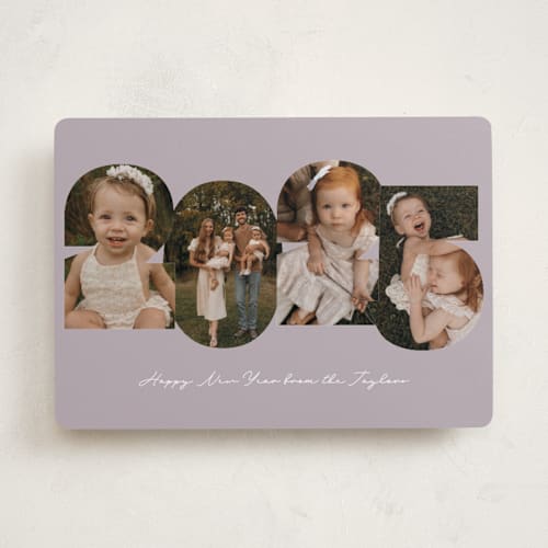 This is a lavender new year photo cards with standard by Emily Betts called year photos printing on recycled smooth signature in standard