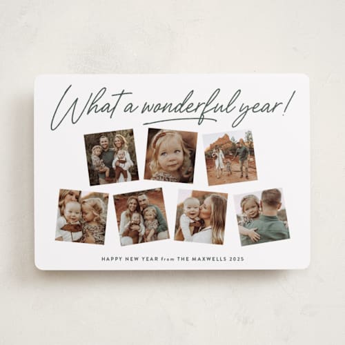 This is a pine new year photo cards with standard by Kacey Kendrick Wagner called wonderful year printing on recycled smooth signature in standard