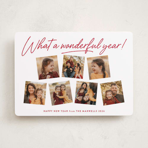 This is a peppermint new year photo cards with standard by Kacey Kendrick Wagner called wonderful year printing on recycled smooth signature in standard