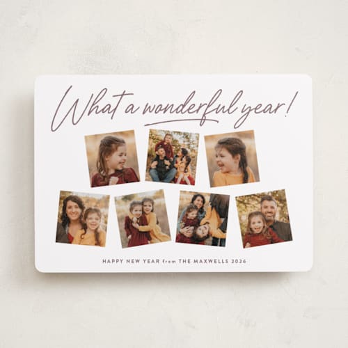 This is a sugar plum new year photo cards with standard by Kacey Kendrick Wagner called wonderful year printing on recycled smooth signature in standard