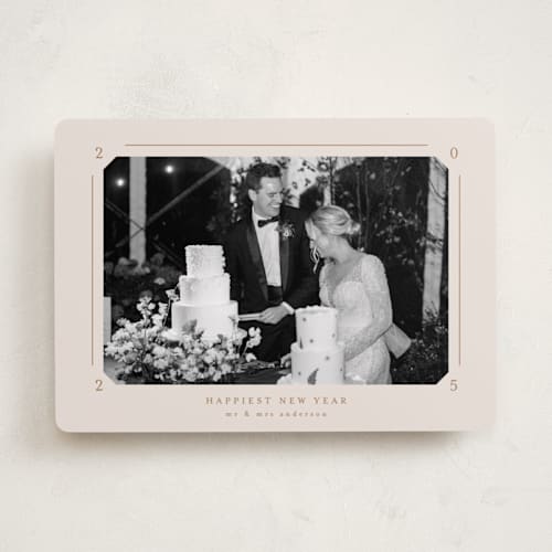 This is a vanilla new year photo cards with standard by Claudia Orengo called photo album printing on recycled smooth signature in standard