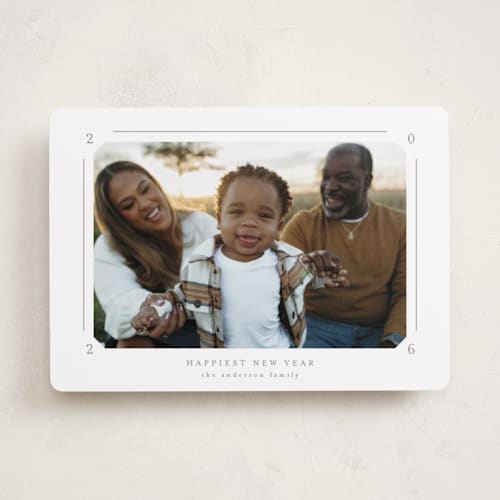 This is a pebble new year photo cards with standard by Claudia Orengo called photo album printing on recycled smooth signature in standard
