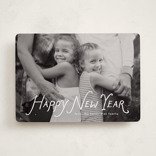 This is a penguin new year photo cards with standard by Lea Delaveris called handwritten happy printing on recycled smooth signature in standard