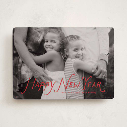 This is a sleigh new year photo cards with standard by Lea Delaveris called handwritten happy printing on recycled smooth signature in standard