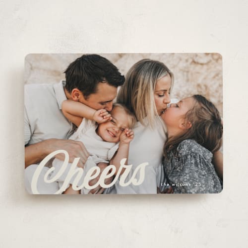 This is a snowflakes new year photo cards with standard by Morgan Kendall called vintage script printing on recycled smooth signature in standard