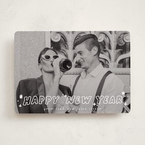 This is a starlight new year photo cards with standard by Everett Paper Goods called pizazz printing on recycled smooth signature in standard
