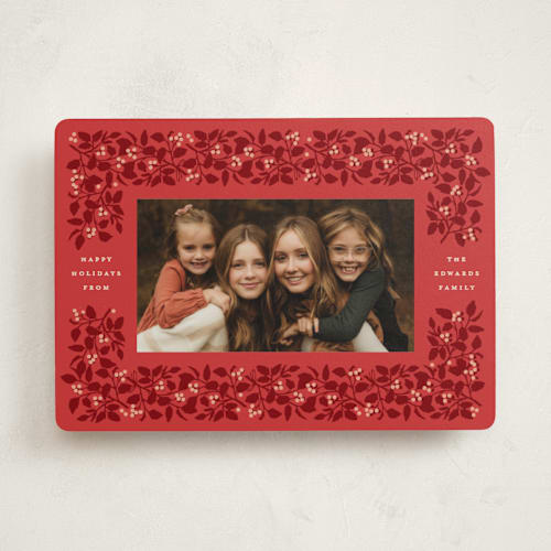 This is a holiday red holiday photo cards with standard by Olivia Kanaley Inman called bramble printing on recycled smooth signature in standard