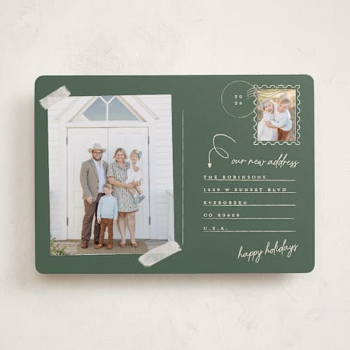 This is a spruce holiday photo cards with standard by Gwen Bedat called return address printing on recycled smooth signature in standard