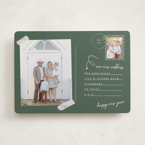 This is a spruce holiday photo cards with standard by Gwen Bedat called return address printing on recycled smooth signature in standard