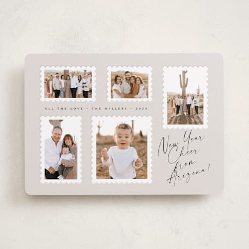 This is a ivory holiday photo cards with standard by Amy Payne called stamp collection printing on recycled smooth signature in standard