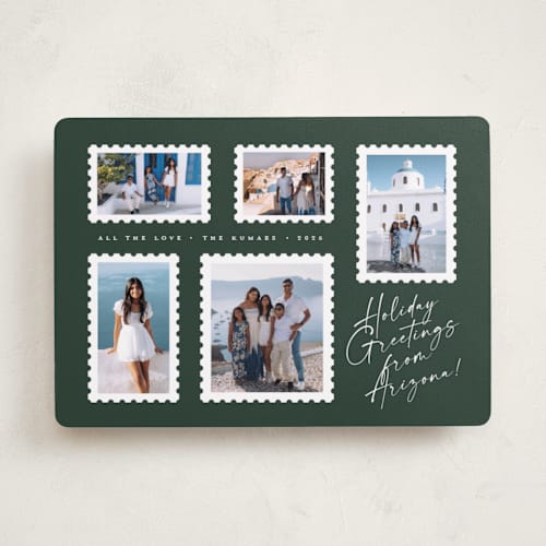 This is a evergreen holiday photo cards with standard by Amy Payne called stamp collection printing on recycled smooth signature in standard