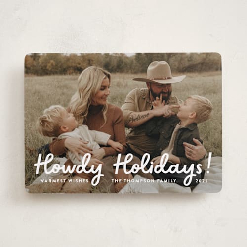 This is a snow holiday photo cards with standard by Megan Davis called howdy holidays printing on recycled smooth signature in standard