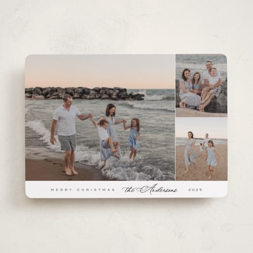 This is a snow holiday photo cards with standard by Nicole Walsh called elegant trio printing on recycled smooth signature in standard