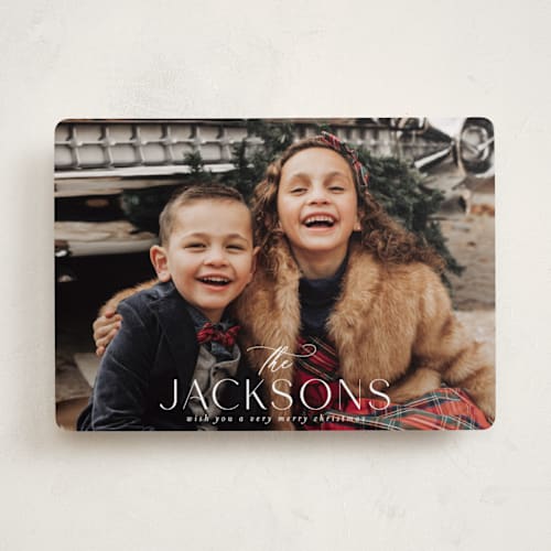 This is a snow holiday photo cards with standard by Ashley Iwafuchi called all our love printing on recycled smooth signature in standard