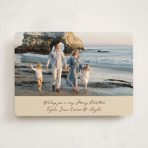 This is a mocha holiday photo cards with standard by Cass Loh called written wish printing on recycled smooth signature in standard
