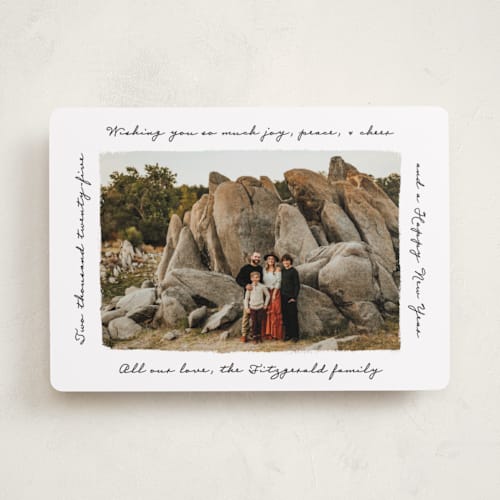This is a coal holiday photo cards with standard by Jackie Crawford called holiday penmanship frame printing on recycled smooth signature in standard