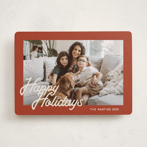 This is a rust holiday photo cards with standard by Ani Somi called retro writing printing on recycled smooth signature in standard