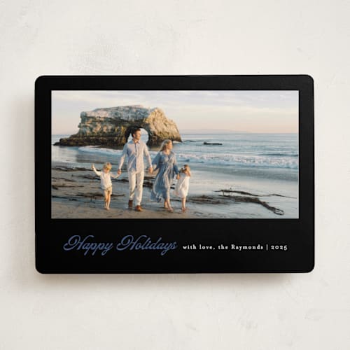 This is a coal holiday photo cards with standard by Mansi Verma called scripted holiday printing on recycled smooth signature in standard