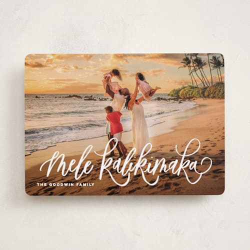 This is a snow holiday photo cards with standard by Elsa Duncan called a very mele kalikimaka printing on recycled smooth signature in standard