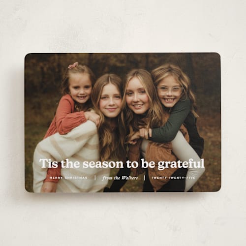 This is a snow holiday photo cards with standard by Annie Clark called warmth printing on recycled smooth signature in standard