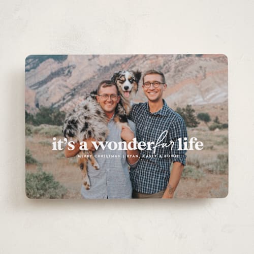This is a snowflake holiday photo cards with standard by Susan Zinader called a wonderfur life printing on recycled smooth signature in standard