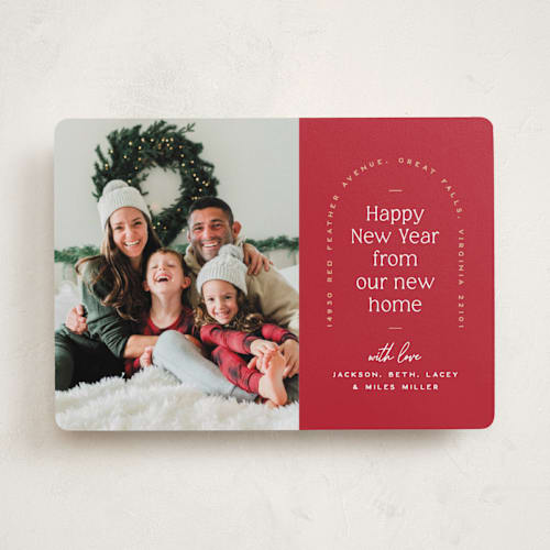 This is a cardinal holiday photo cards with standard by Owl and Toad called address arch printing on recycled smooth signature in standard