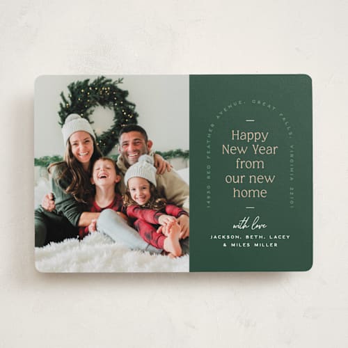 This is a spruce holiday photo cards with standard by Owl and Toad called address arch printing on recycled smooth signature in standard