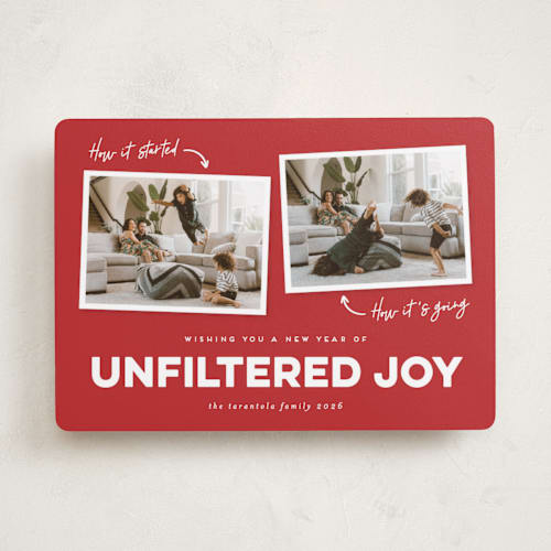 This is a pomegranate holiday photo cards with standard by Erica Krystek called unfiltered joy printing on recycled smooth signature in standard