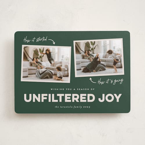 This is a juniper holiday photo cards with standard by Erica Krystek called unfiltered joy printing on recycled smooth signature in standard