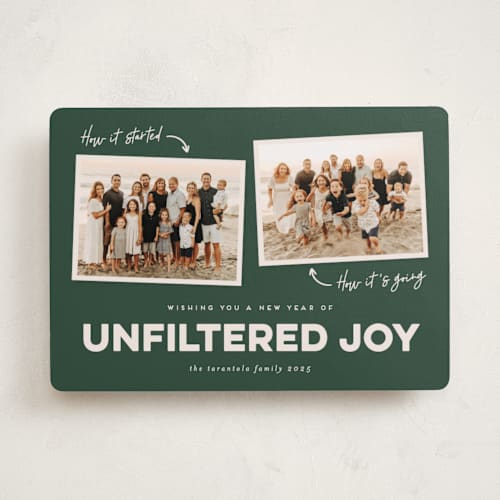 This is a juniper holiday photo cards with standard by Erica Krystek called unfiltered joy printing on recycled smooth signature in standard