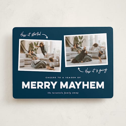 This is a navy holiday photo cards with standard by Erica Krystek called unfiltered joy printing on recycled smooth signature in standard