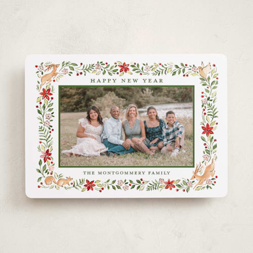 This is a winterberry holiday photo cards with standard by Sarah Knight called highlands printing on recycled smooth signature in standard