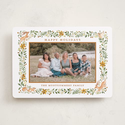 This is a wheat holiday photo cards with standard by Sarah Knight called highlands printing on recycled smooth signature in standard