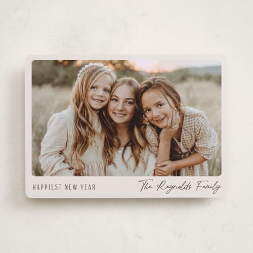 This is a ivory holiday photo cards with standard by Hooray Creative called simply framed printing on recycled smooth signature in standard
