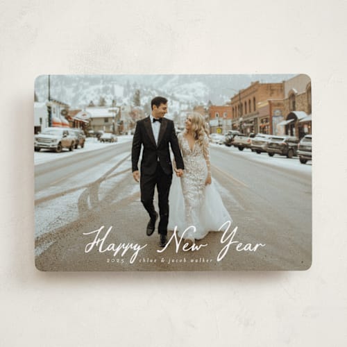 This is a snow holiday photo cards with standard by Ashley Iwafuchi called winter greetings printing on recycled smooth signature in standard