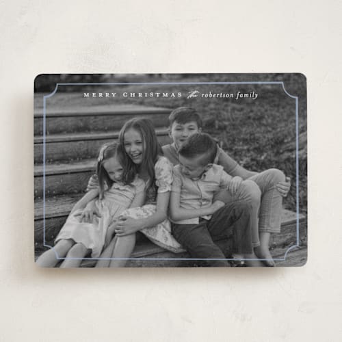 This is a periwinkle holiday photo cards with standard by Ellen Schlegelmilch called sweetly framed printing on recycled smooth signature in standard