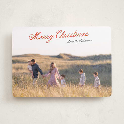 This is a holly berry holiday photo cards with standard by Cass Loh called lightly scripted printing on recycled smooth signature in standard
