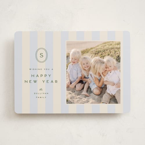 This is a frost holiday photo cards with standard by Ellen Schlegelmilch called monogram christmas stripes printing on recycled smooth signature in standard