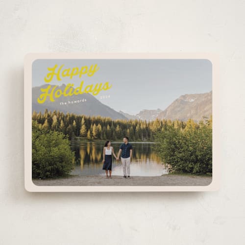This is a french horn holiday photo cards with standard by Morgan Kendall called vintage postcard printing on recycled smooth signature in standard