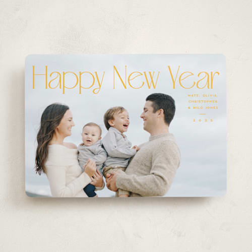 This is a sunshine holiday photo cards with standard by Owl and Toad called festive simplicity printing on recycled smooth signature in standard