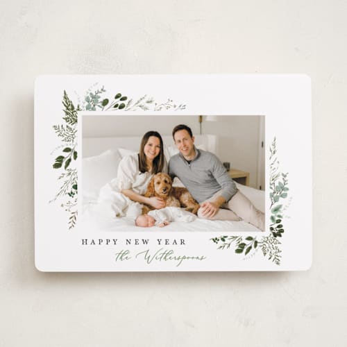 This is a balsam holiday photo cards with standard by Susan Moyal called holiday botanical printing on recycled smooth signature in standard