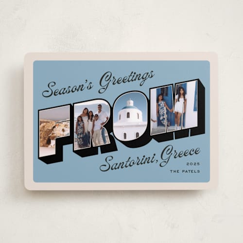 This is a sky holiday photo cards with standard by Claudia Orengo called vintage postcard printing on recycled smooth signature in standard