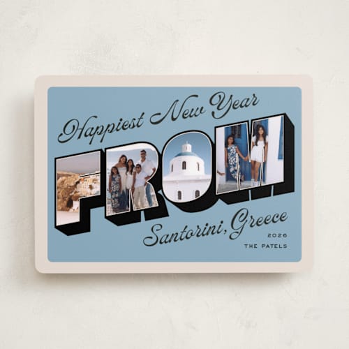 This is a sky holiday photo cards with standard by Claudia Orengo called vintage postcard printing on recycled smooth signature in standard