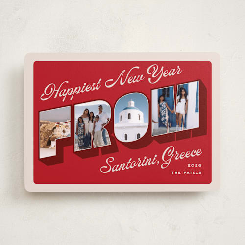 This is a berry holiday photo cards with standard by Claudia Orengo called vintage postcard printing on recycled smooth signature in standard