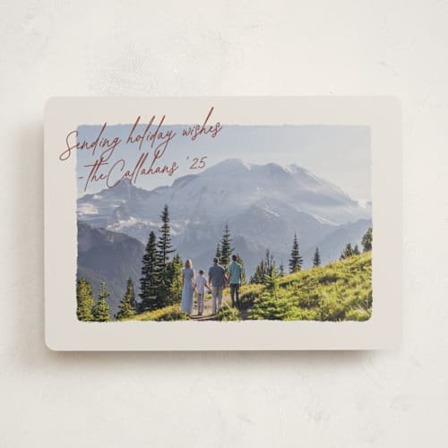This is a cranberry holiday photo cards with standard by Ekko Studio called postcard note printing on recycled smooth signature in standard