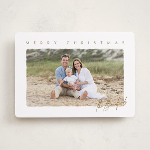 This is a chartreuse holiday photo cards with standard by Ekko Studio called merry & minimal printing on recycled smooth signature in standard