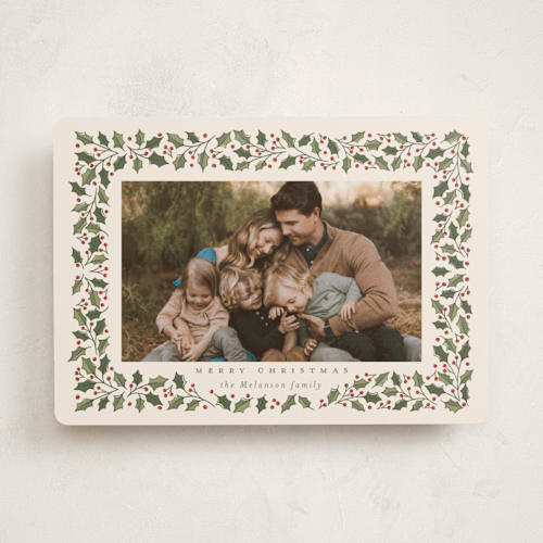 This is a eggnog holiday photo cards with standard by Diana Pinnell called winter garland printing on recycled smooth signature in standard