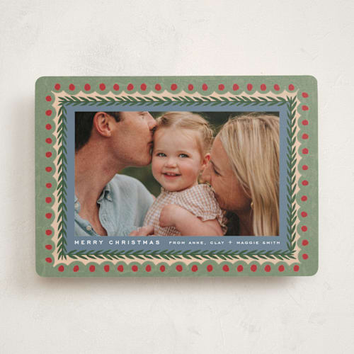 This is a olive holiday photo cards with standard by Amy Kross called primary printing on recycled smooth signature in standard